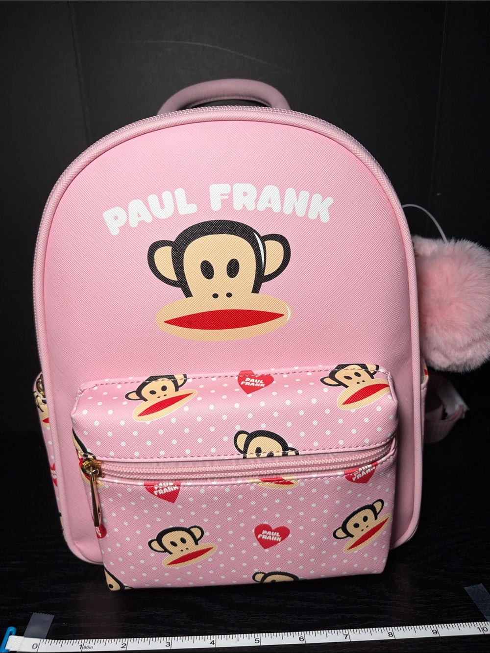 Paul Frank Pink Julius Monkey Kids Backpack with Pom Keychain